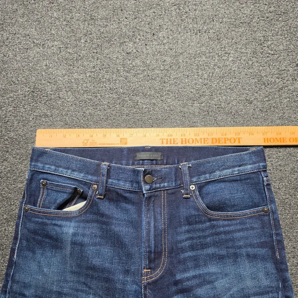 Uniqlo Slim Straight Jeans Indigo Mens 32x32 Japanese Selvedge Denim Faded Pants